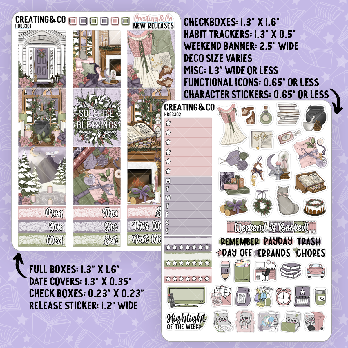 Solstice Wishes Hobonichi Cousin Weekly Planner Kit - 1.3" Stickers - HB633