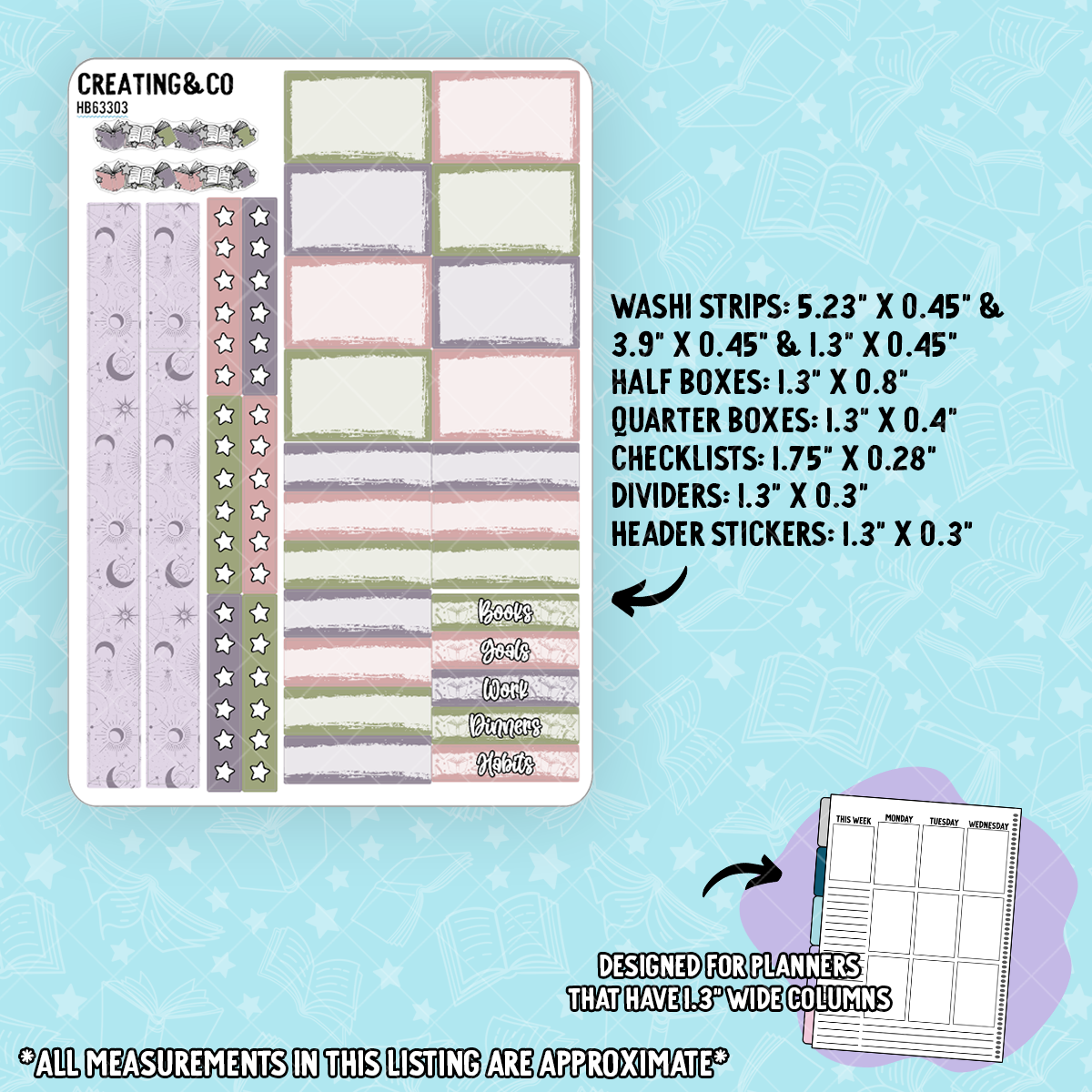 Solstice Wishes Hobonichi Cousin Weekly Planner Kit - 1.3" Stickers - HB633