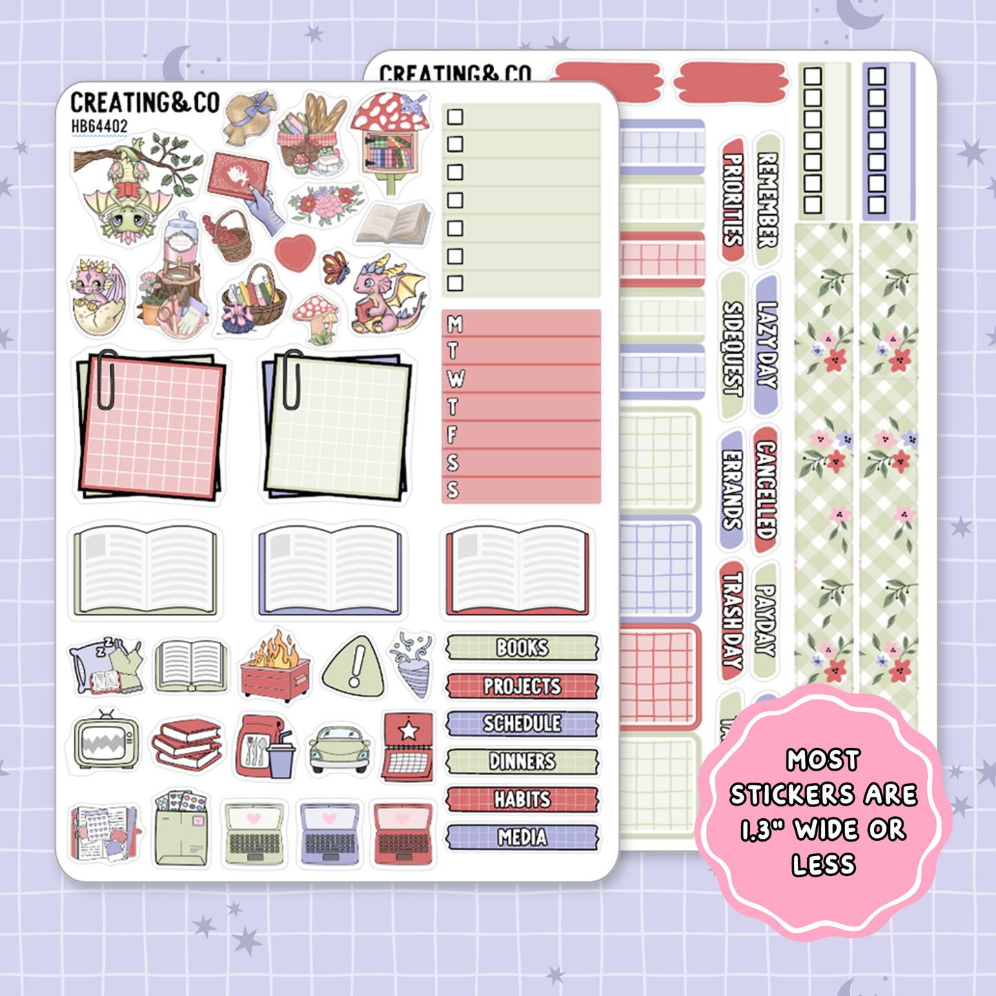 Floral Fables Spring Reading Challenge Hobonichi Cousin Weekly Planner Kit - 1.3" Stickers - HB644