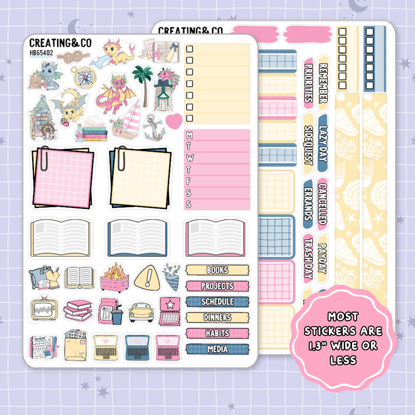 Dragon Isle Summer Reading Challenge Hobonichi Cousin Weekly Planner Kit - 1.3" Stickers - HB654