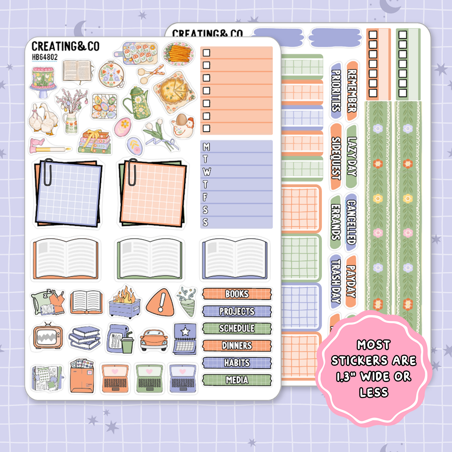 Wildflower Cottage Hobonichi Cousin Weekly Planner Kit - 1.3" Stickers - HB648
