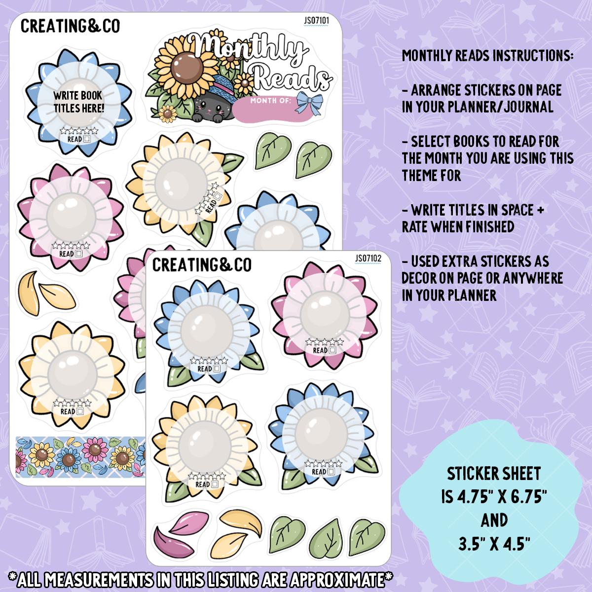 Sunflower Cottage Hobonichi Cousin Sticker Kit + Monthly Reads Bundle