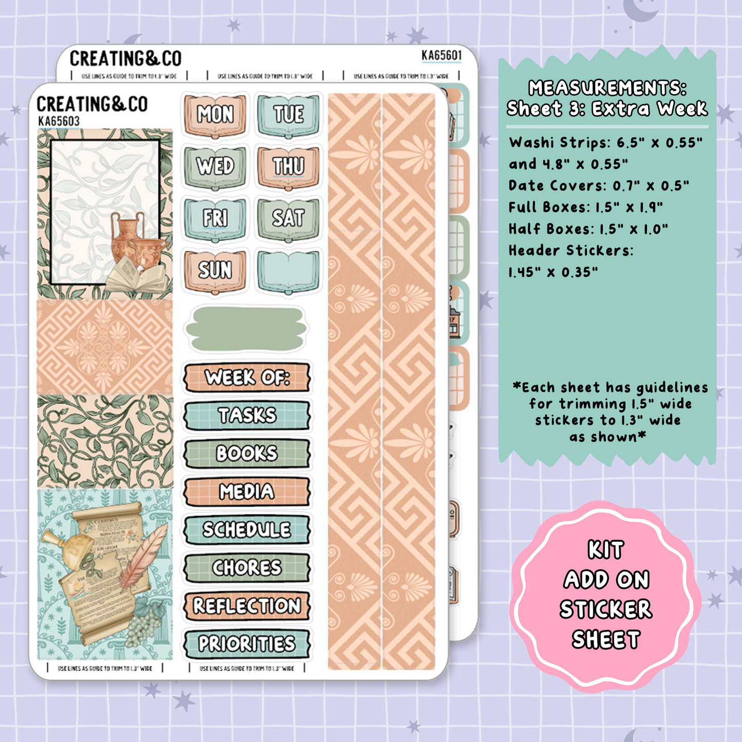 Pantheon of Pages Weekly Kit Add On Planner Sticker Sheets - KA656