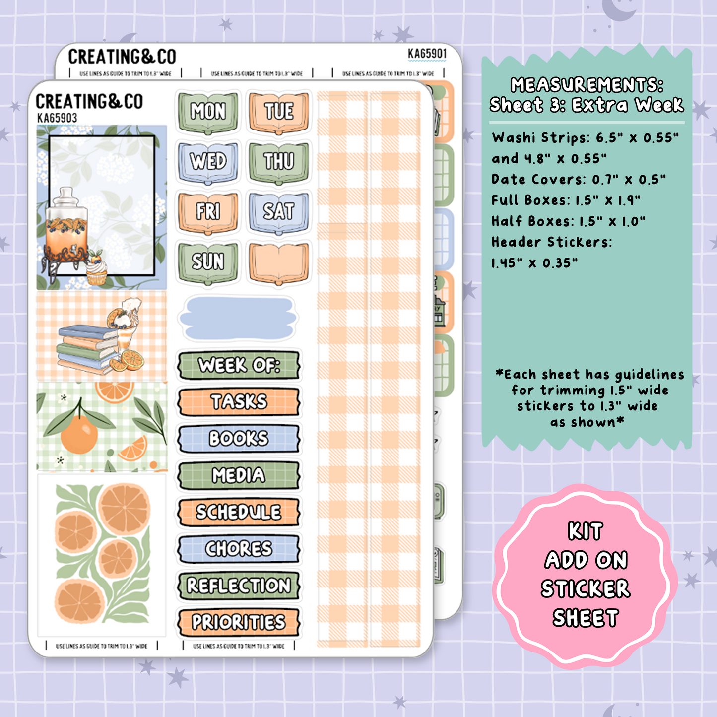 Orange Grove Weekly Kit Add On Planner Sticker Sheets - KA659