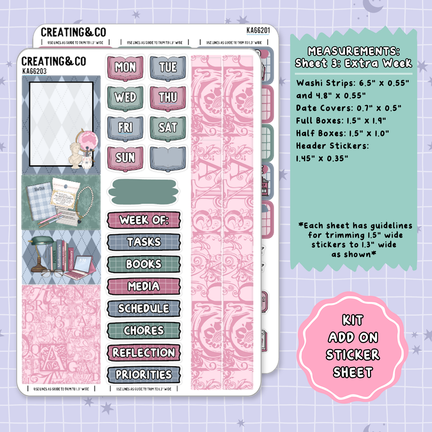 Curious Academia Weekly Kit Add On Planner Sticker Sheets - KA662