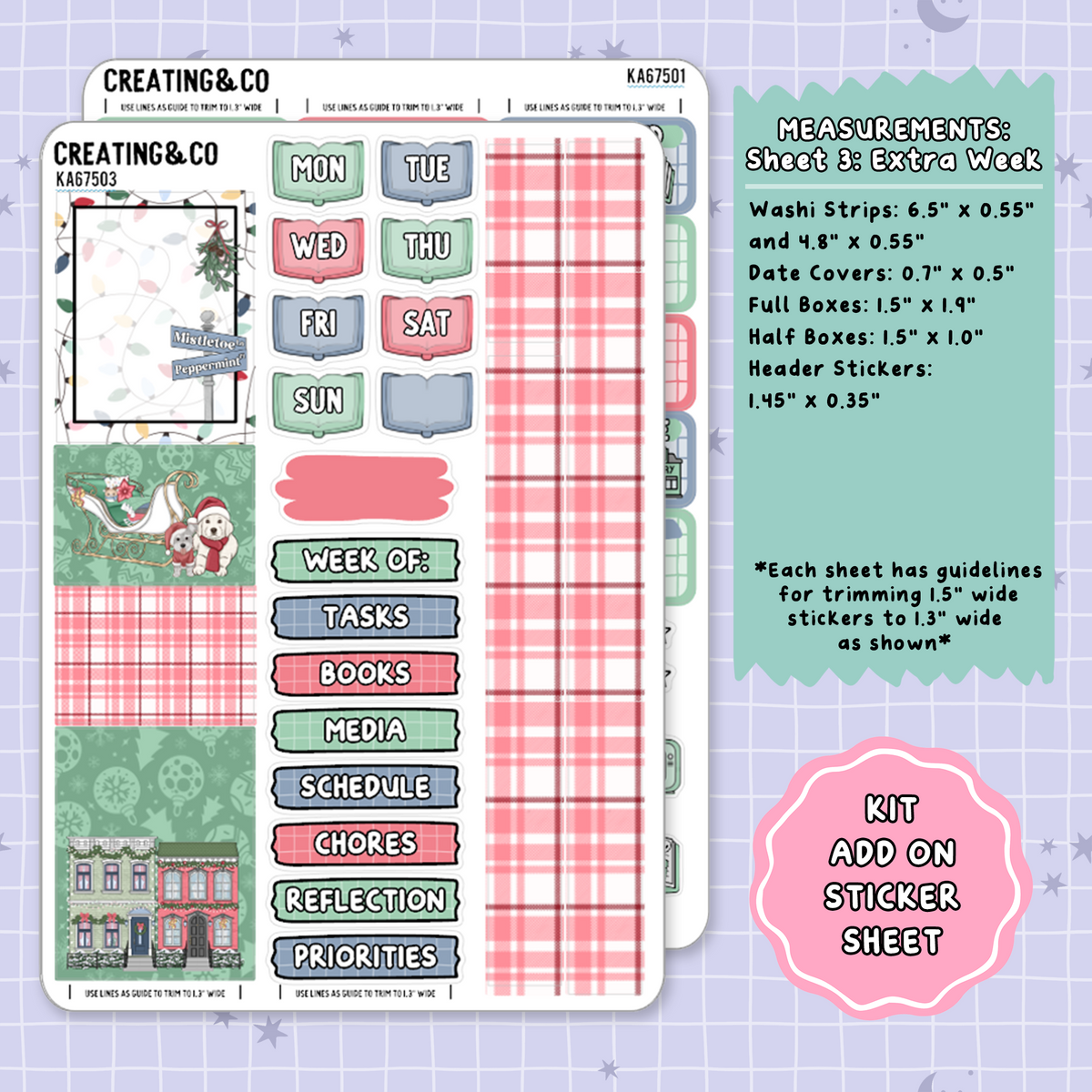 Holiday Sleigh Ride Weekly Kit Add On Planner Sticker Sheets - KA675