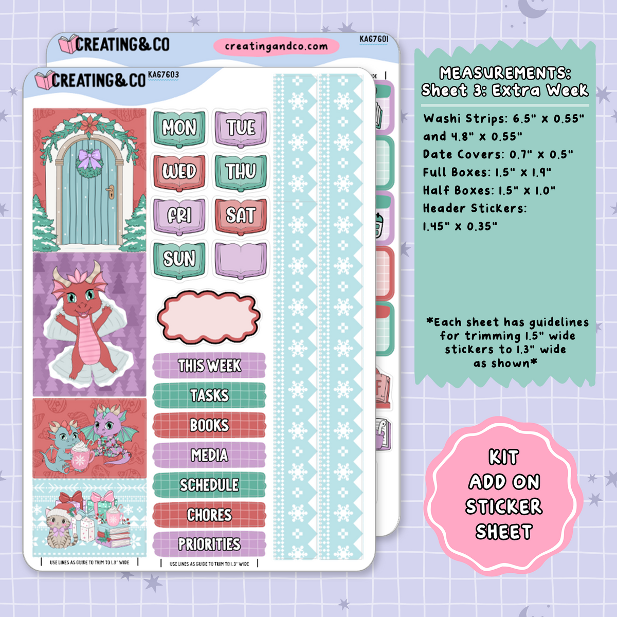 Snowflakes + Scales Weekly Kit Add On Planner Sticker Sheets - KA676