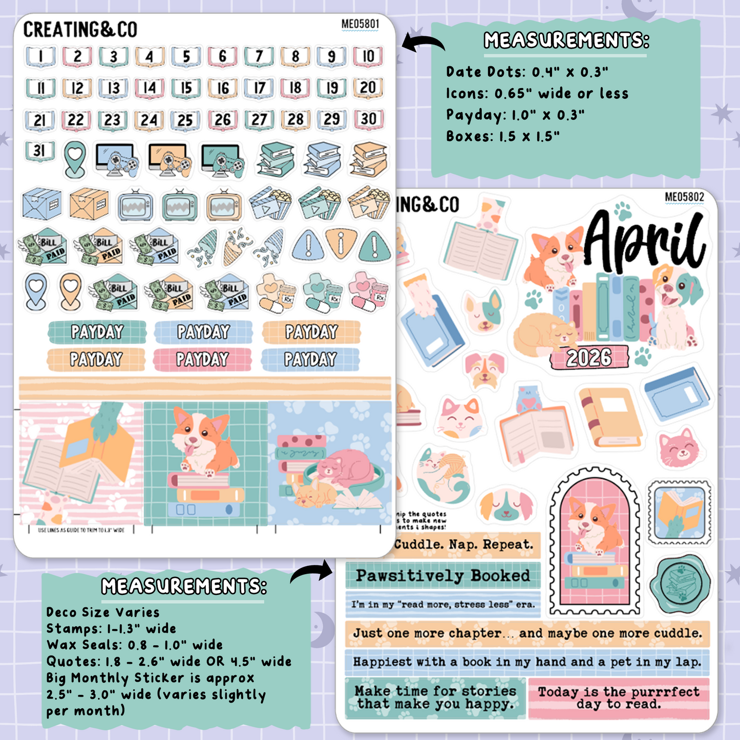 Paws & Pages April Decorative & Functional Planner Sticker Kit - ME058