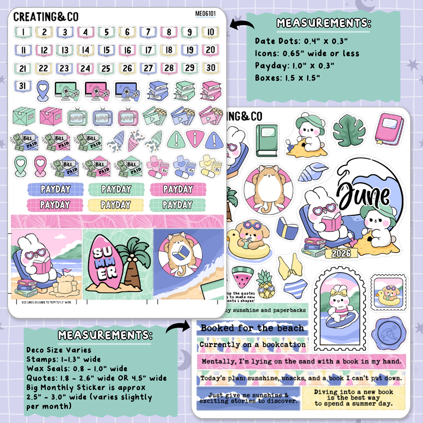 Books & Beach June Decorative & Functional Planner Sticker Kit - ME061