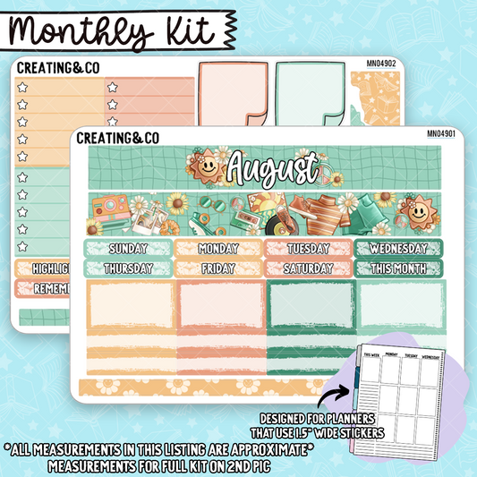 August Monthly Kit for Large Planners (1.5" wide columns) - MN049