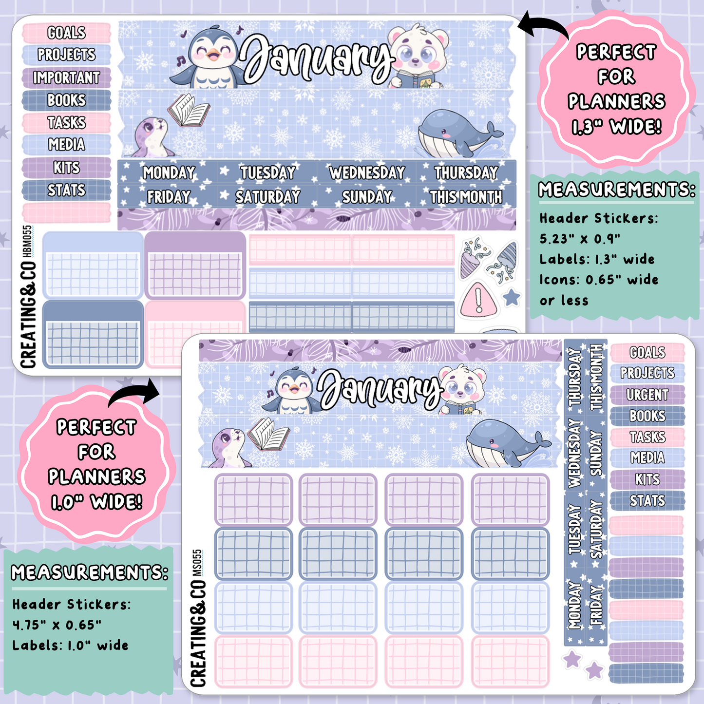 Arctic Reads January Monthly Planner Sticker Kit - MN/HBM/MS055