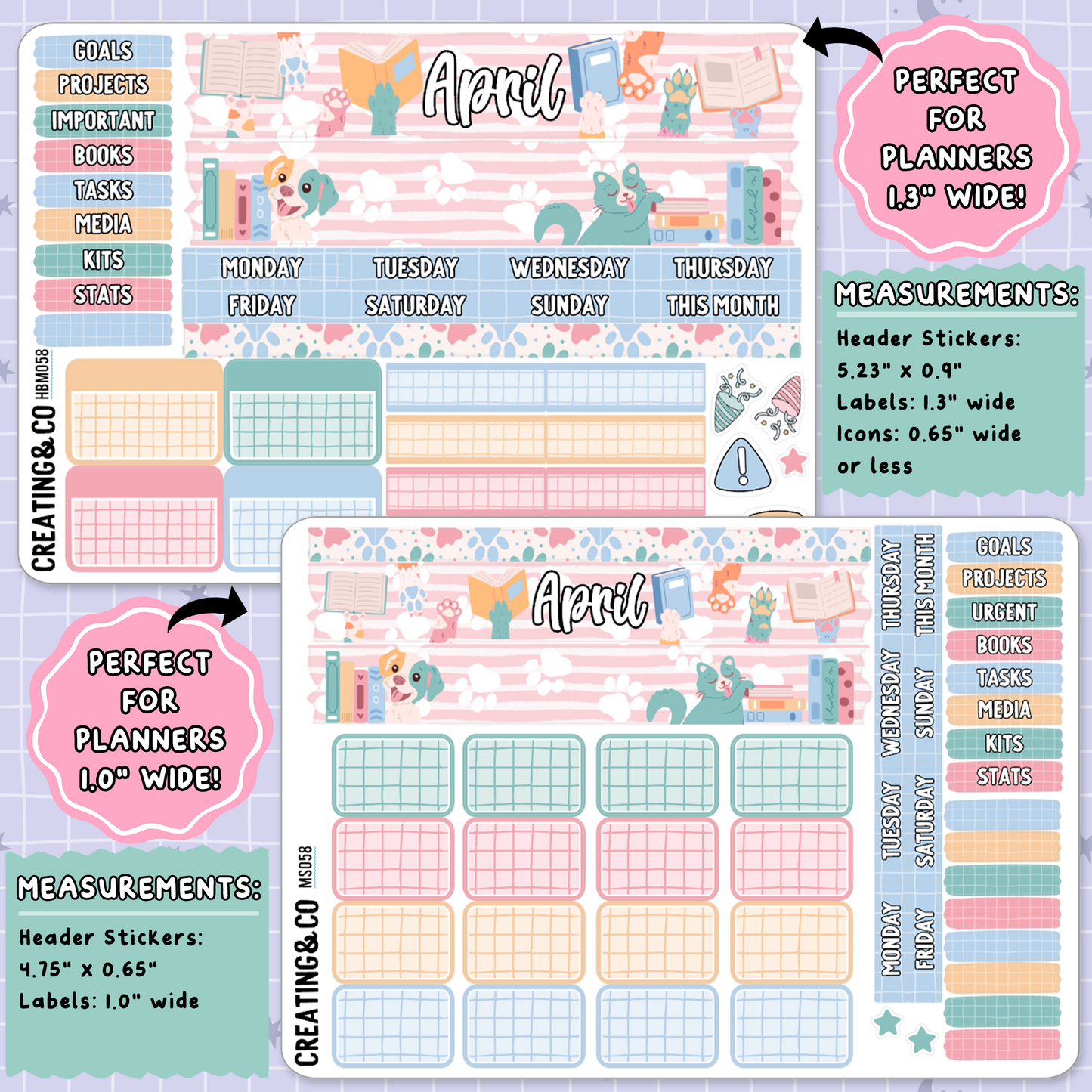 Paws & Pages April Monthly Planner Sticker Kit - MN/HBM/MS058