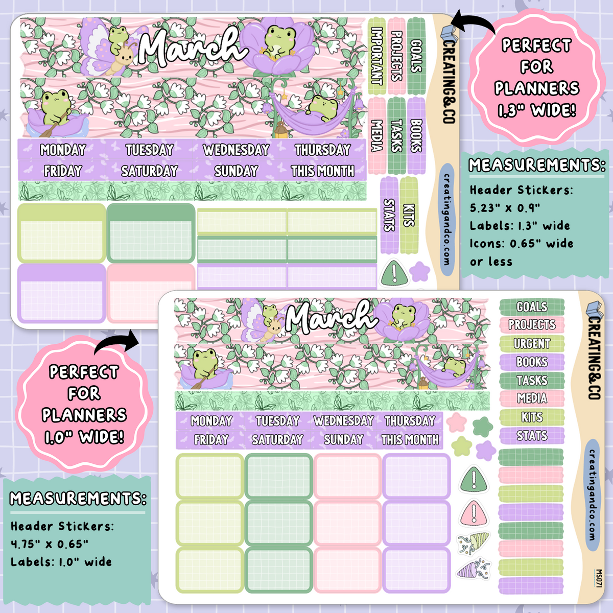 Frog Garden March Monthly Planner Sticker Kit - MN/HBM/MS071