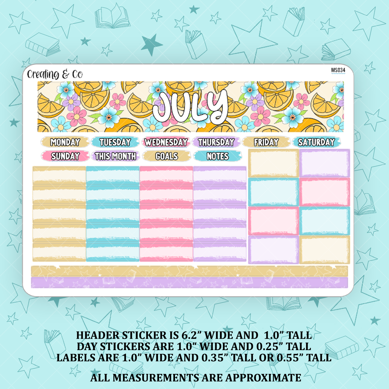 July Summer Monthly Kit for Small Planners (1.0" wide columns) - MS034