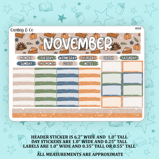 November Monthly Kit for Small Planners (1.0" wide columns) - MS039