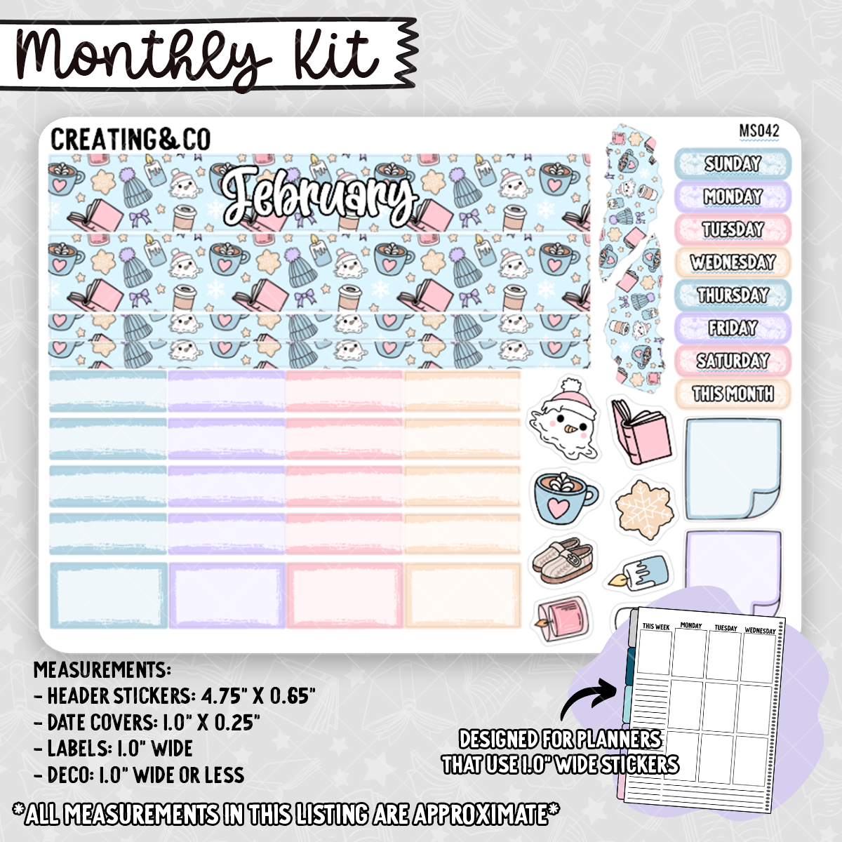January Monthly Kit for Small Planners (1.0" wide columns) - MS042
