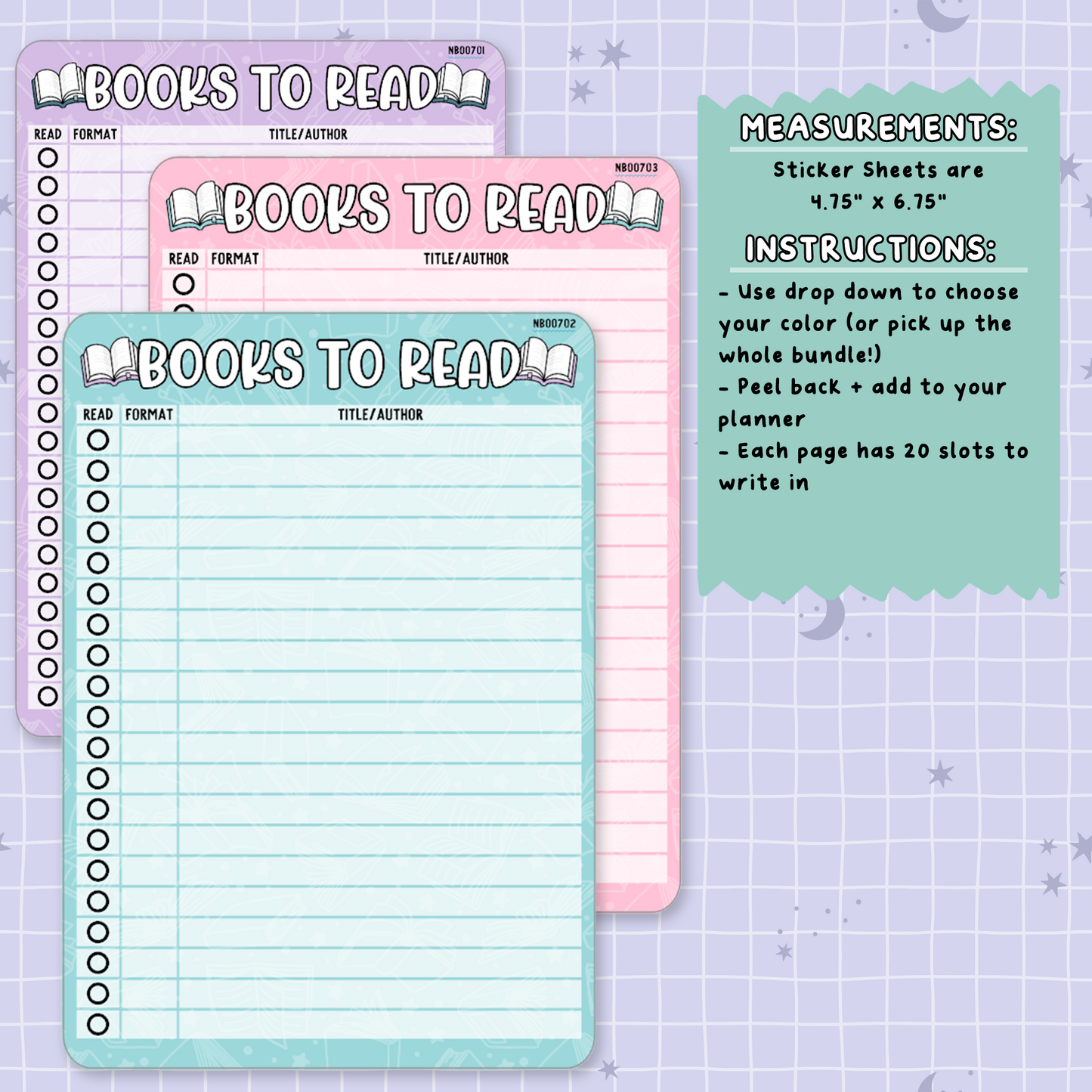 Books to Read Note Page Planner & Journal Sticker Sheet Set - NB007