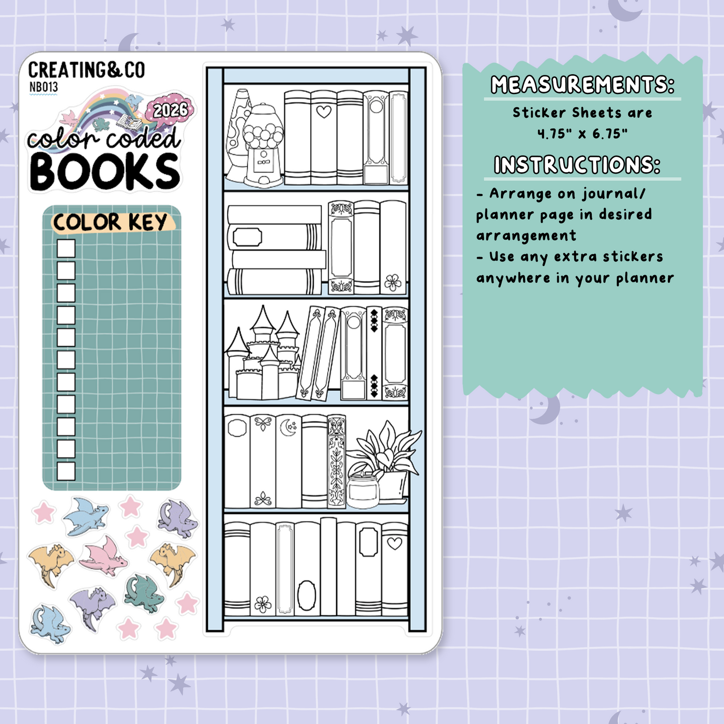 2026 Books by Color Bookshelf Note Page Planner & Journal Sticker Sheet Set - NB013