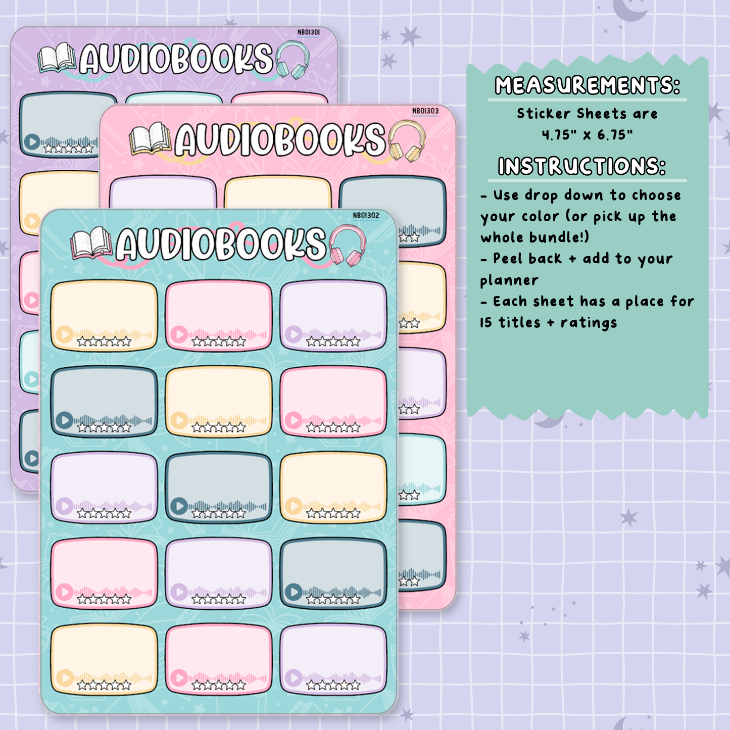 Audiobooks Note Page Planner & Journal Sticker Sheet Set - NB013
