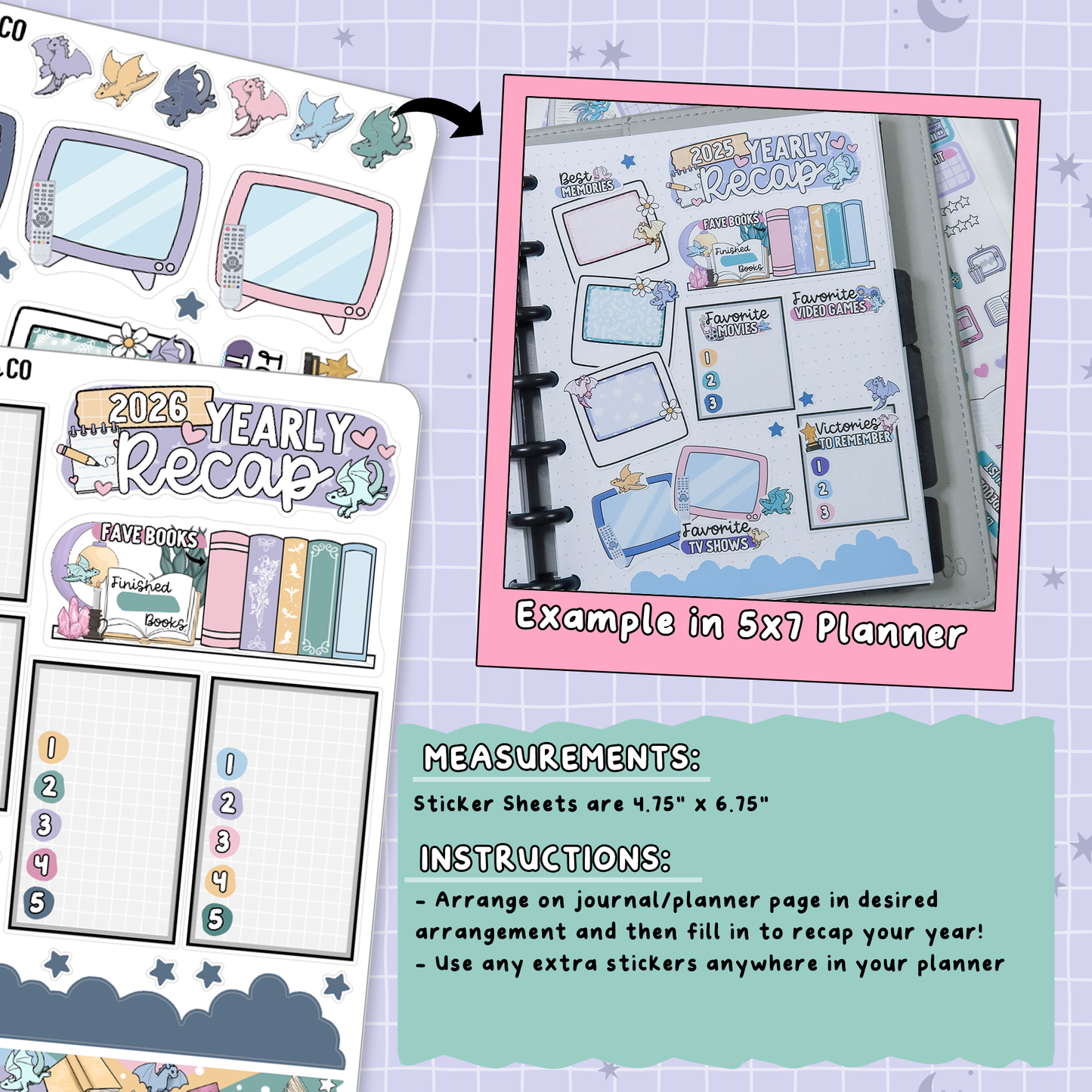 Yearly Media & Life Recap Note Page Planner & Journal Sticker Sheet Set - NB016/17