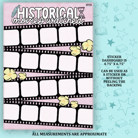 Historical Movies Watched Notes Page Sticker Dashboard - NP016