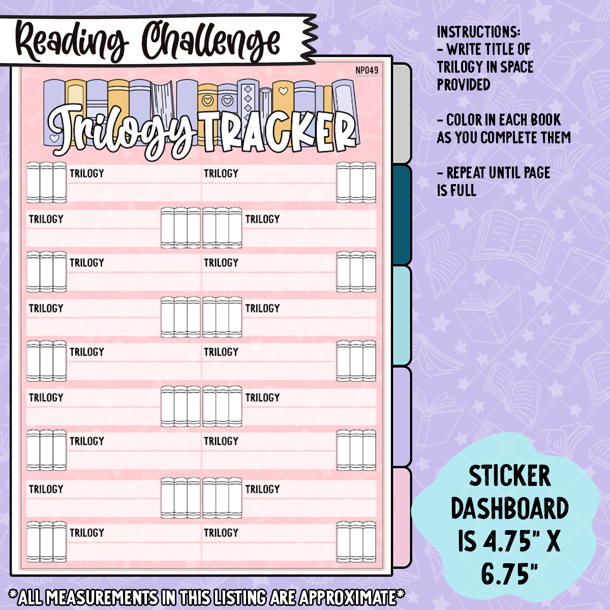 Trilogy Series Tracker Notes Page Sticker Dashboard - NP049