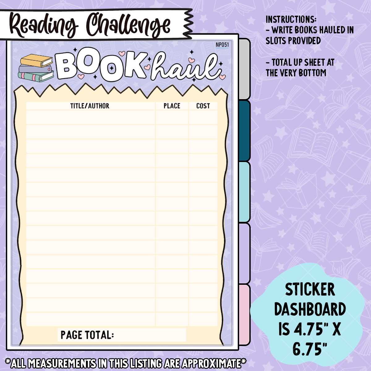 Book Haul Notes Page Sticker Dashboard - NP051