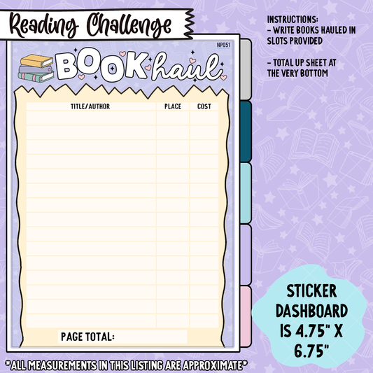 Book Haul Notes Page Sticker Dashboard - NP051