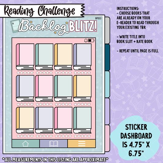 Backlog Blitz E-Reader TBR Notes Page Sticker Dashboard - NP053