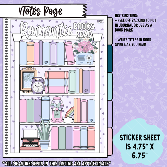 Modern Romance Books Notes Page Sticker Dashboard, Contemporary Romance  - NP057