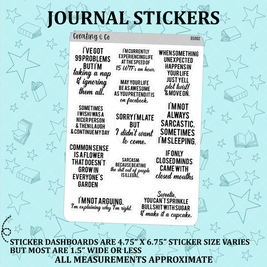 Sarcastic, Funny Quote Planner Sticker Set - QS002