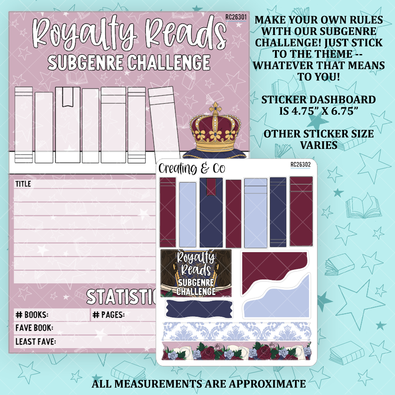 Royalty Reads Subgenre Mini Reading Challenge Dashboard and Sticker Trackers - RC263
