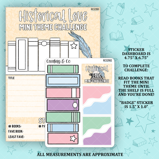 Historical Love Mini Theme Reading Challenge Dashboard and Sticker Trackers - RC329