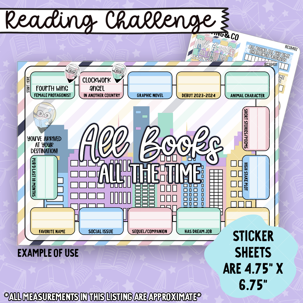 All Books All the Time 5x7 Reading Challenge Dashboard and Sticker Trackers - RC384