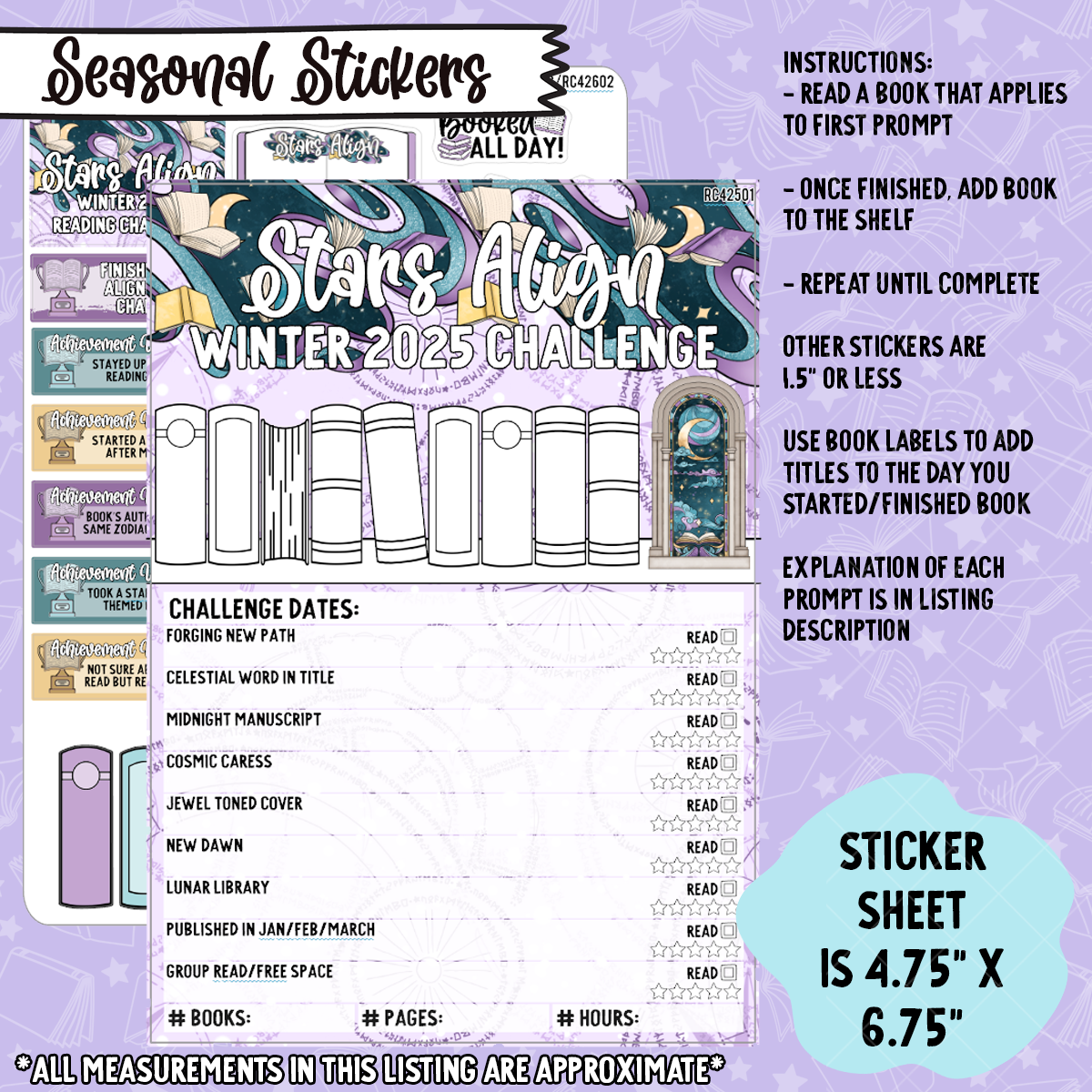 Stars Align 2025 Winter Reading Challenge 5x7 Dashboard and Sticker Trackers - RC425