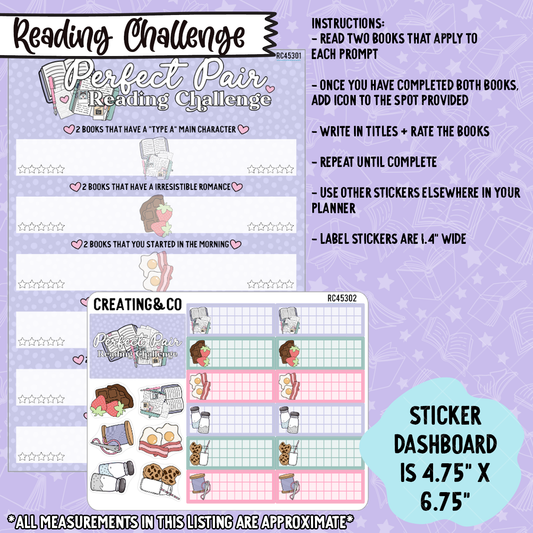 Perfect Pair Reading Challenge 5x7 Dashboard and Sticker Trackers - RC453
