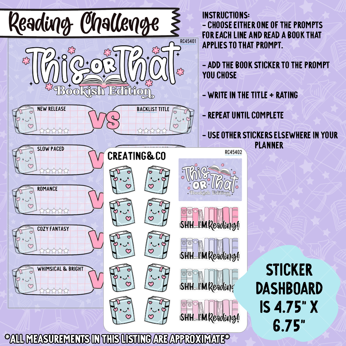 This or That Reading Challenge 5x7 Dashboard and Sticker Trackers - RC454