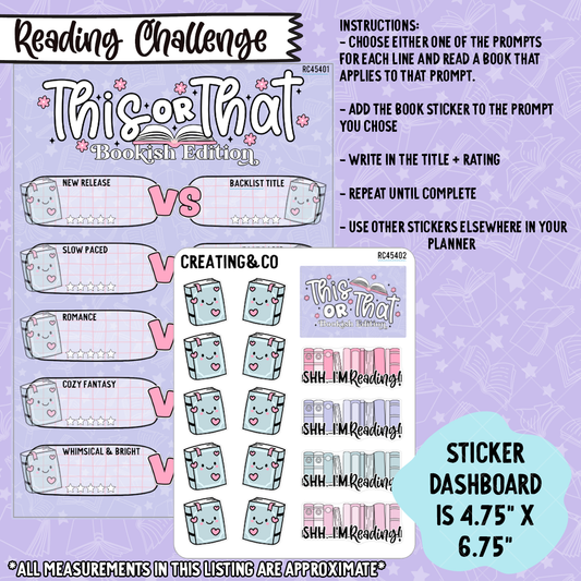 This or That Reading Challenge 5x7 Dashboard and Sticker Trackers - RC454