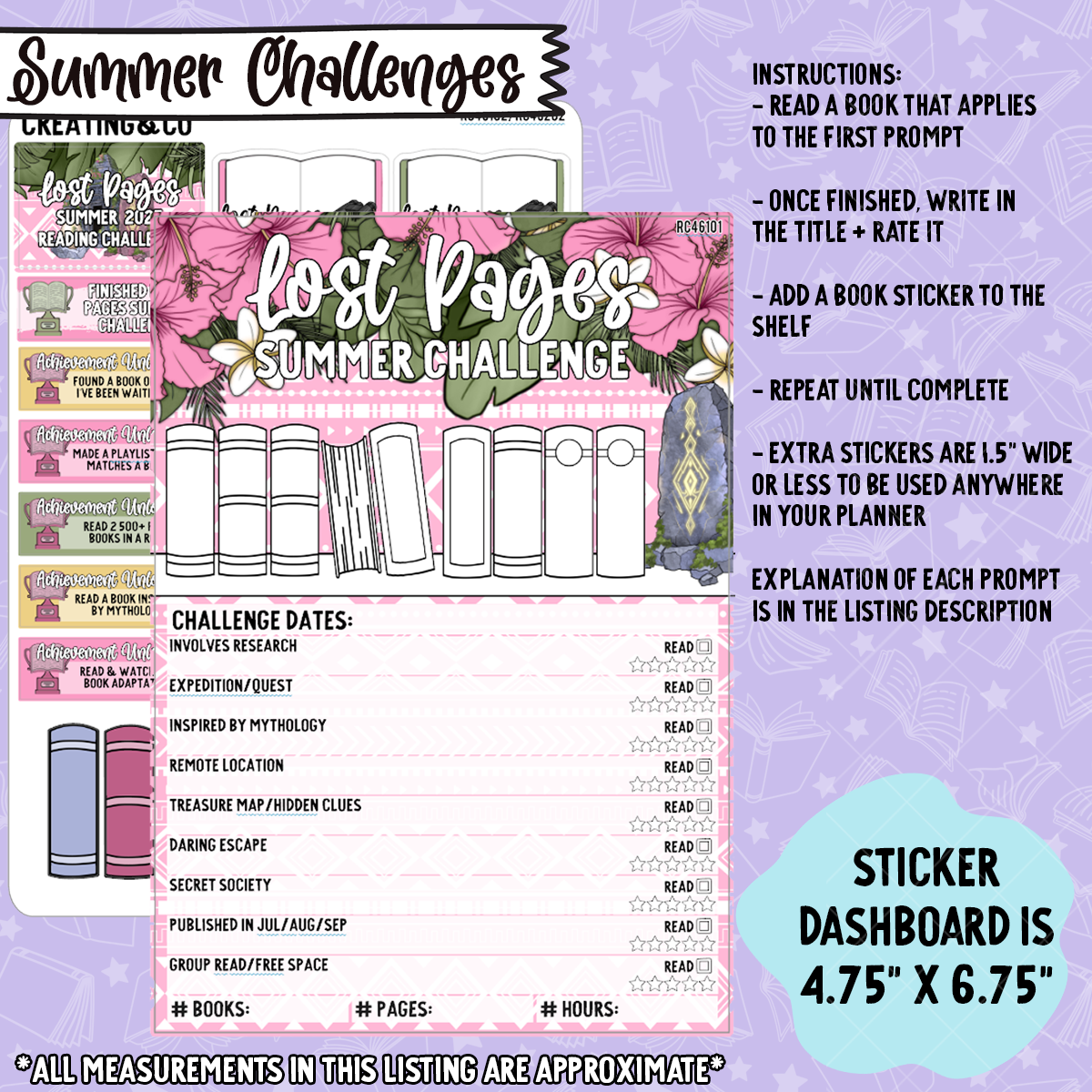 Lost Pages 2025 Summer Reading Challenge 5x7 Dashboard and Sticker Trackers - RC461