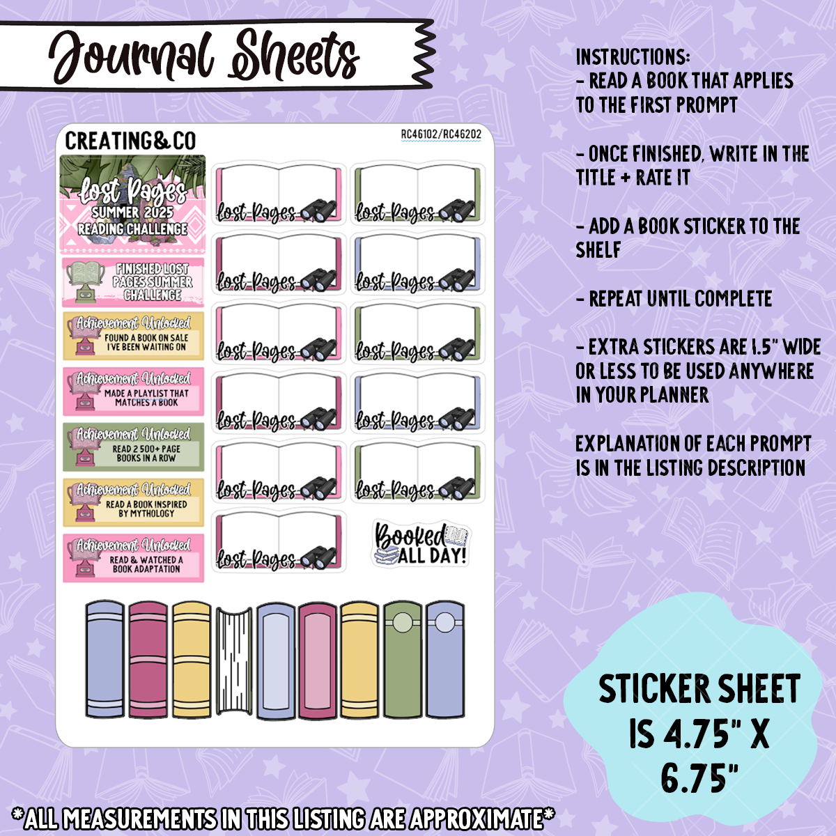 Lost Pages 2025 Summer Reading Challenge 5x7 Dashboard and Sticker Trackers - RC461