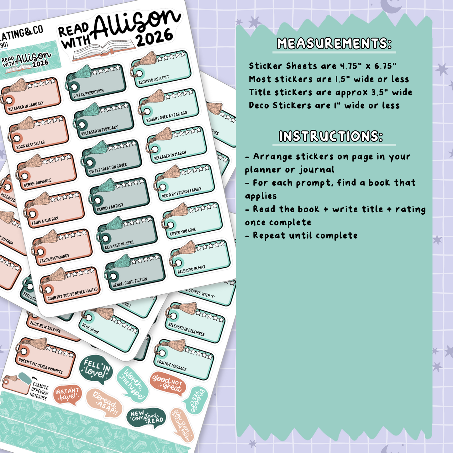 Read With Allison 2026 Yearly Reading Challenge Planner Sticker Set - RC529