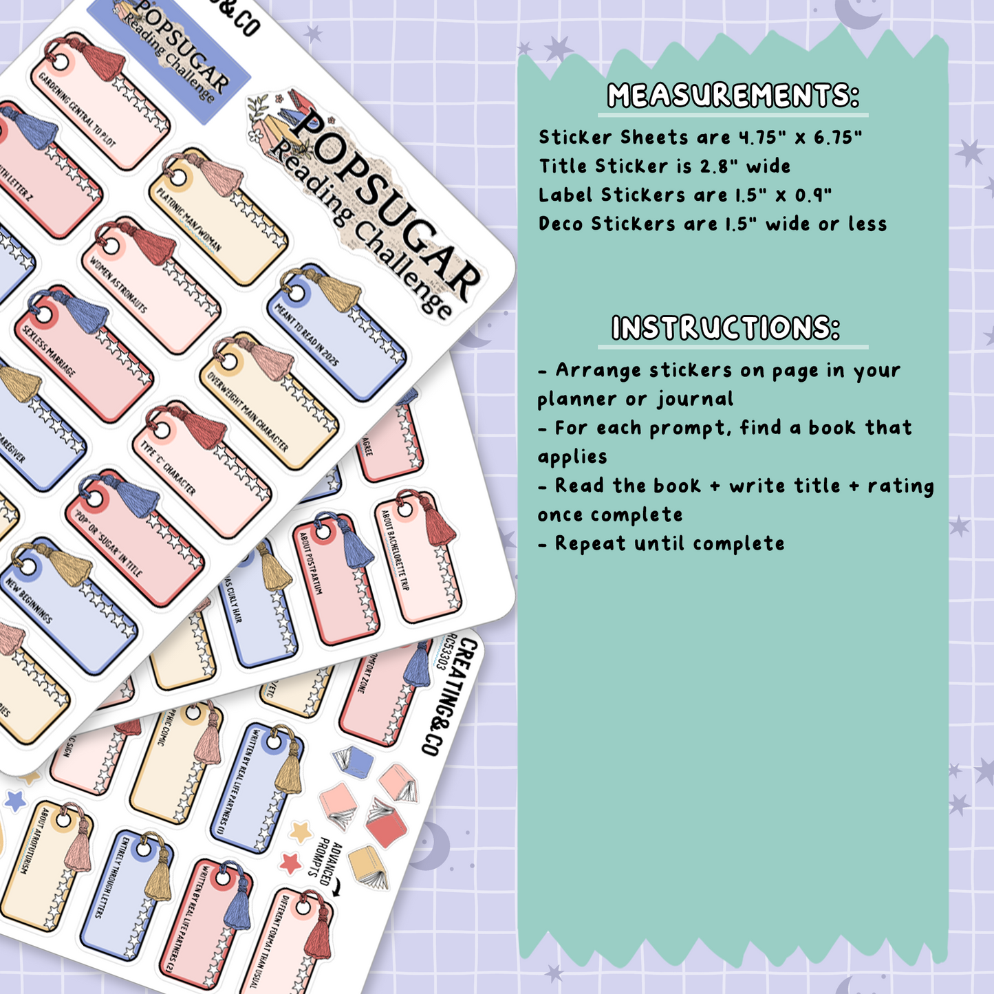Popsugar 2026 Yearly Reading Challenge Planner Sticker Set - RC533