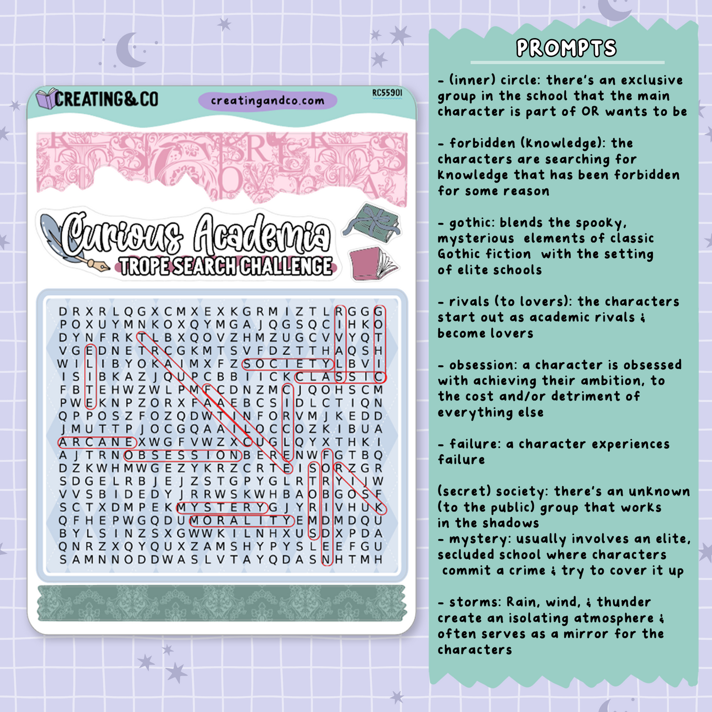 Curious Academia Trope Word Search Reading Challenge - RC559