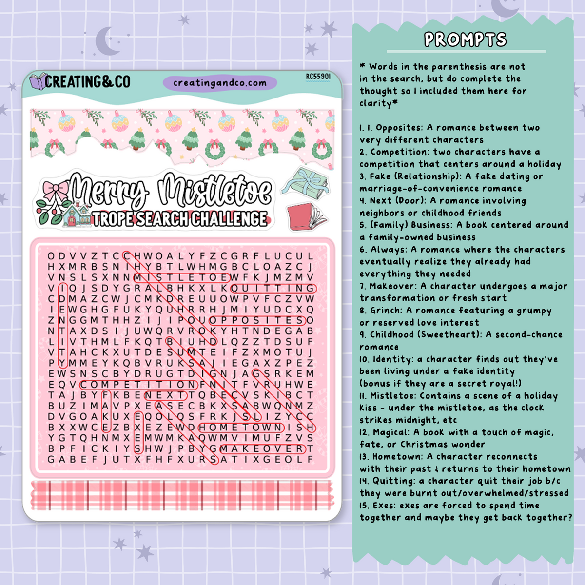Merry Mistletoe Hallmark Trope Word Search Reading Challenge - RC577
