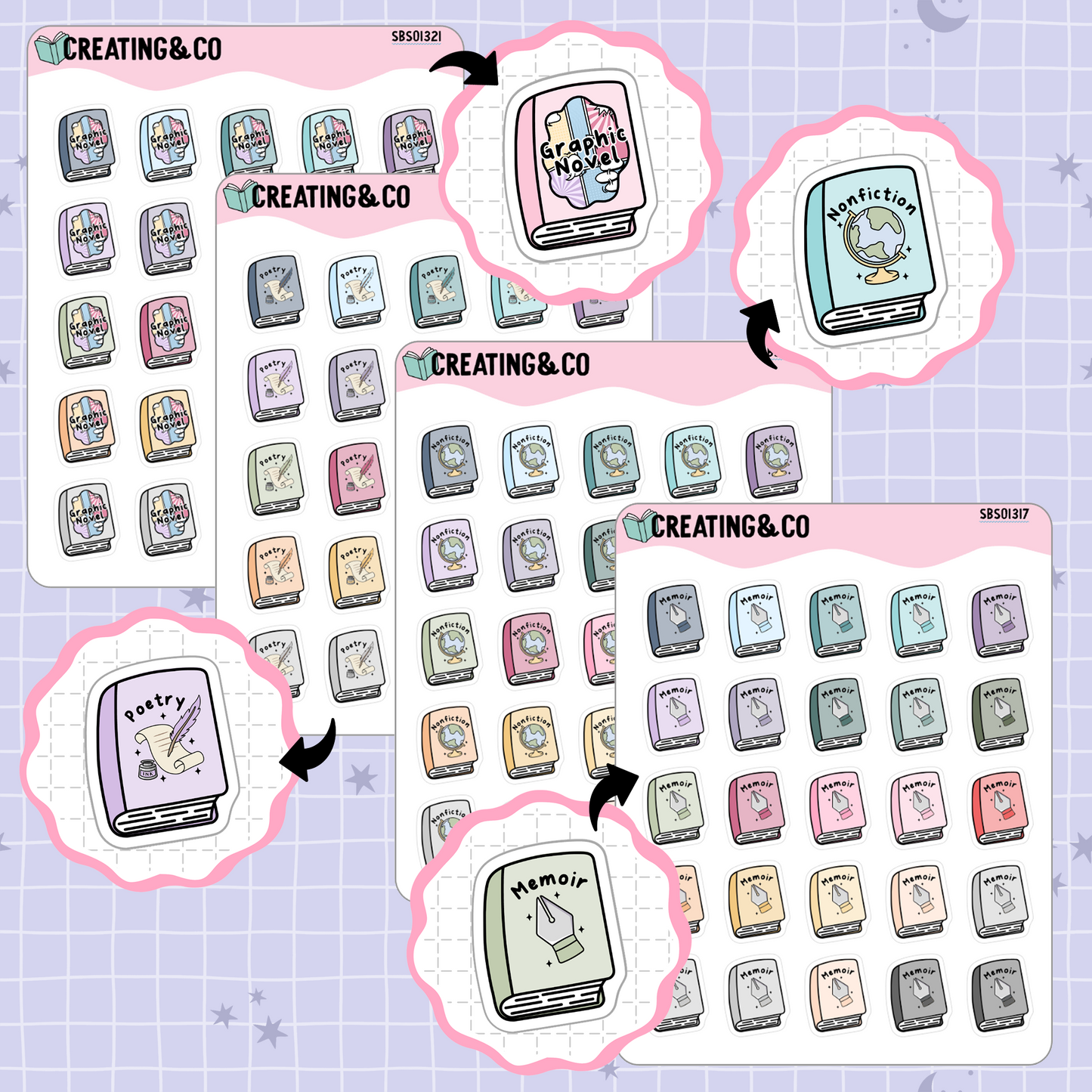 Book Genre Icon Functional Stickers - SBS013
