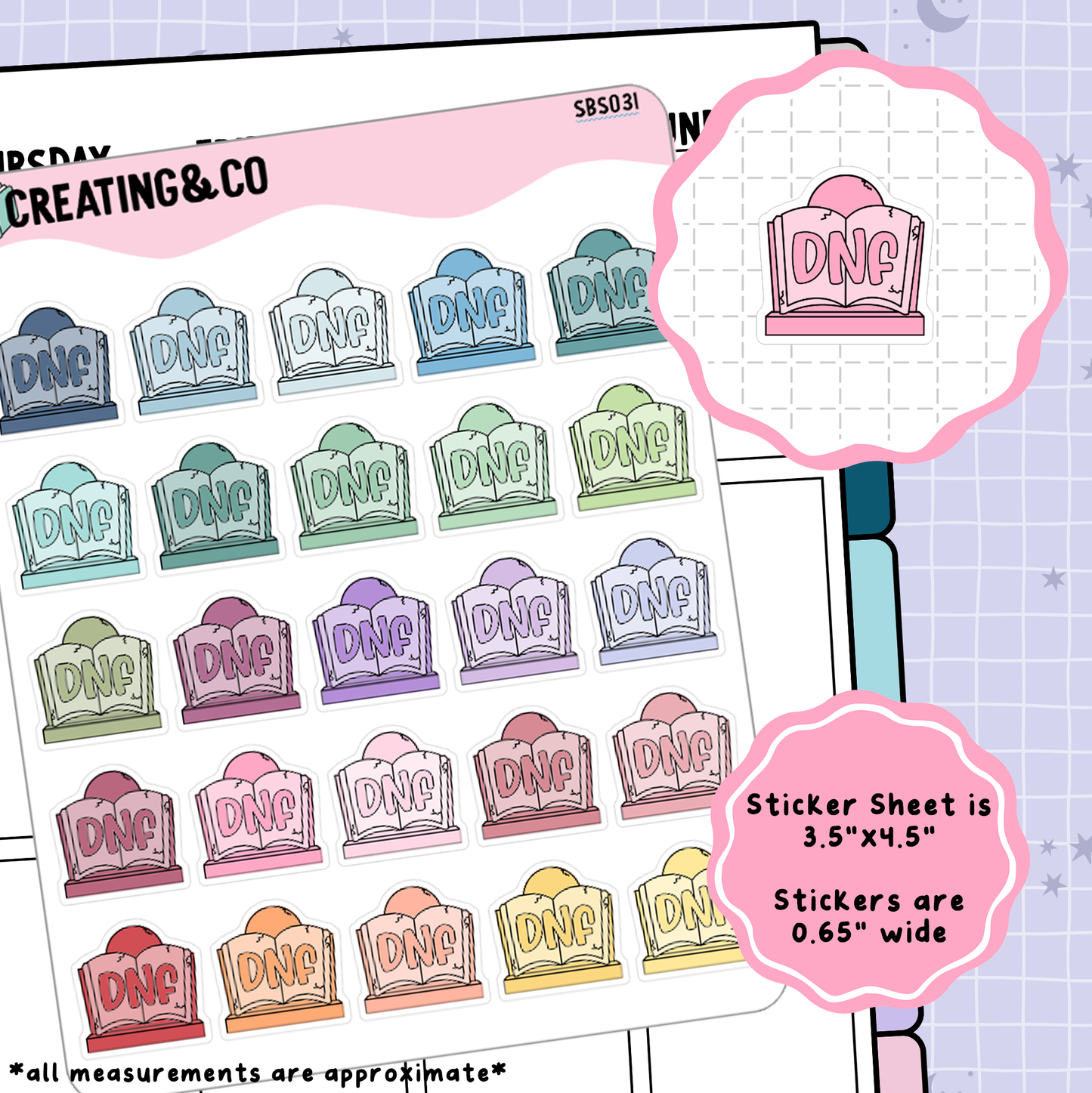 Colorful DNF Gravestone (Did Not Finish Book) Icon Functional Stickers - SBS031