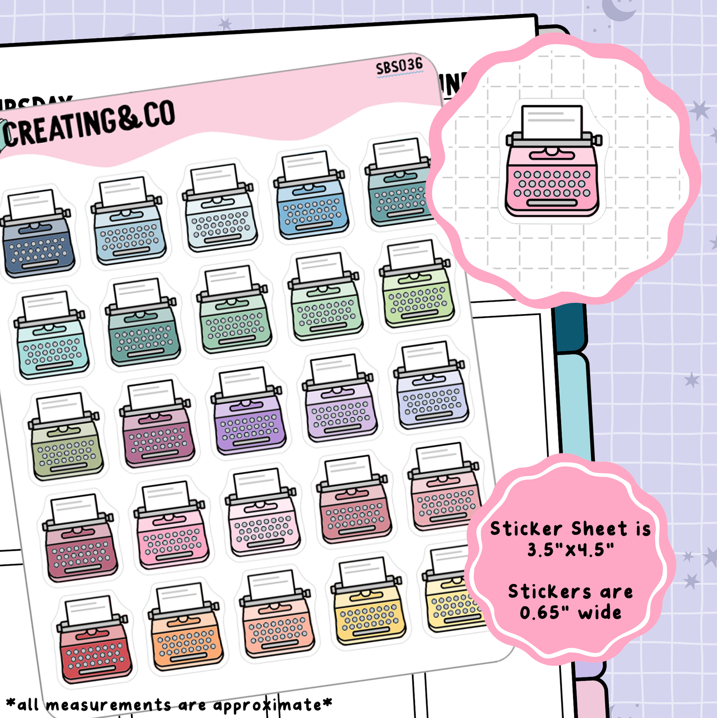 Typewriter Writing Icon Functional Stickers - SBS036