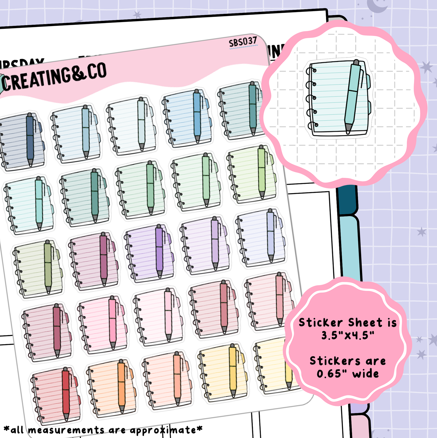 Writing Notebook, Note Taking Icon Functional Stickers - SBS037