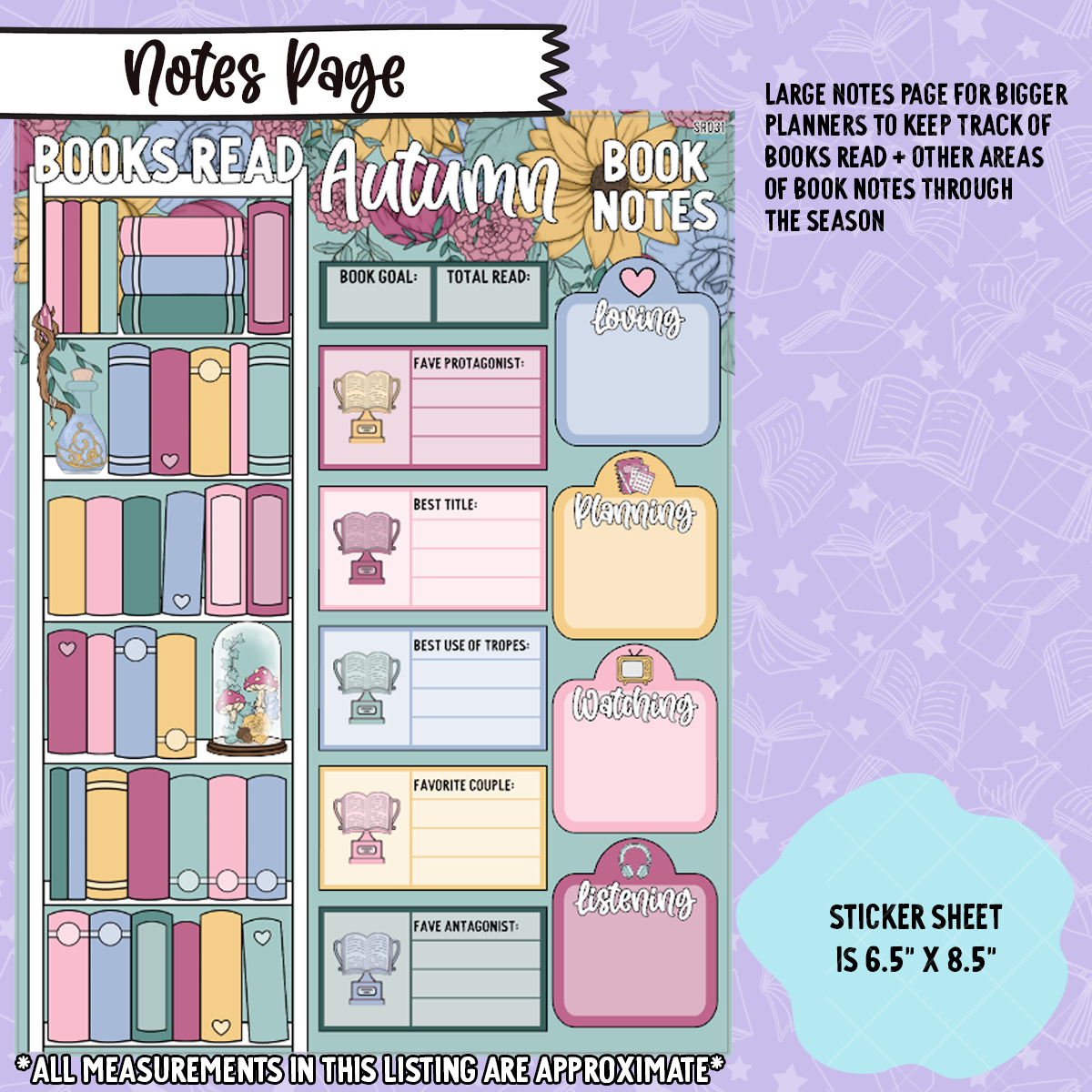 Fae & Folklore 2025 Fall Book Notes Dashboard for 7x9 Planners - SR031