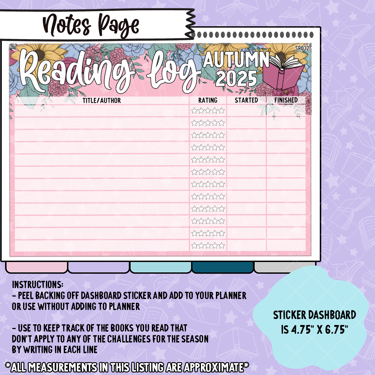 Reading Log - Fae & Folklore 2025 Fall Notes Page Sticker Dashboard - SR032